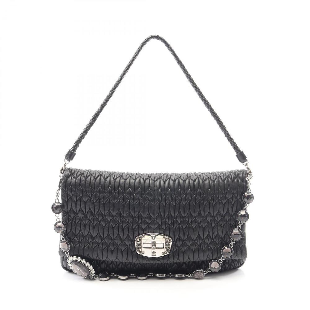 Miu Miu Nappa Crystal Matelasse Shoulder Bag Leather Black